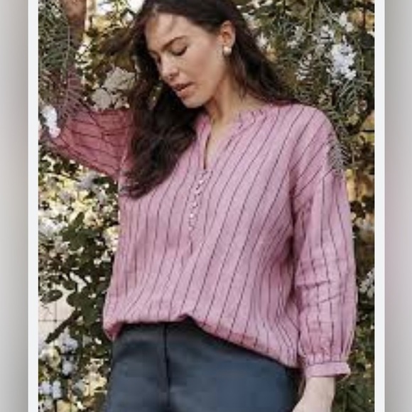 J. Jill Tops - J. Jill 100% Linen Striped Relaxed Popover